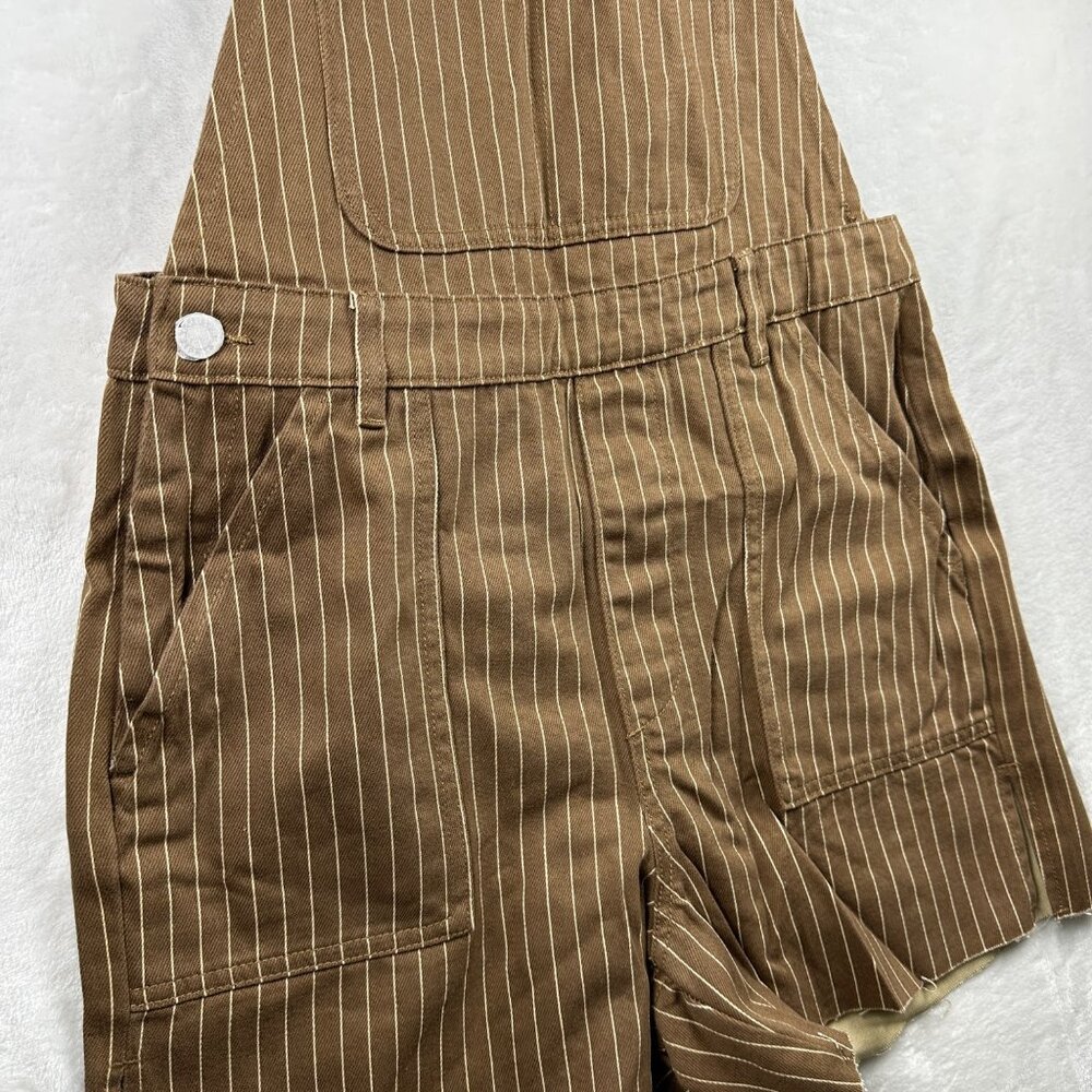 WeWoreWhat Brown Pinstripe Cut-Off Overall Shorts NWT Size M - Picture 5 of 11